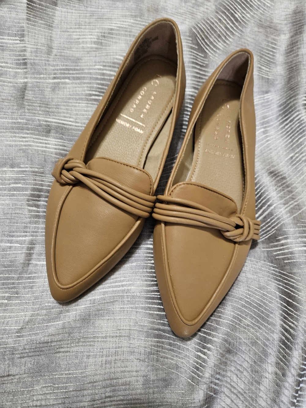 LC Lauren Conrad Pointed-Toe Tan Knotted Strap Loafers